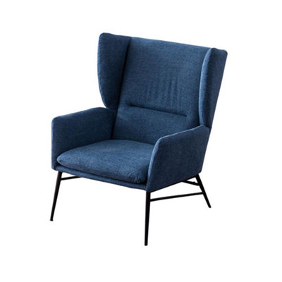 Clara Wing Back Fabric Occasional Living Room Bedroom Linen Modern Accent Chair Armchair (Blue)