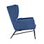 CLARA WING BACK FABRIC OCCASIONAL LIVING ROOM BEDROOM LINEN MODERN ACCENT CHAIR ARMCHAIR (Blue)