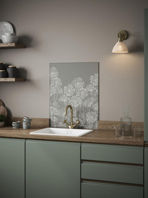 Clarissa Hulse Kitchen Splashback Dill Silver Toughened Glass (W) 600 x (L) 750mm