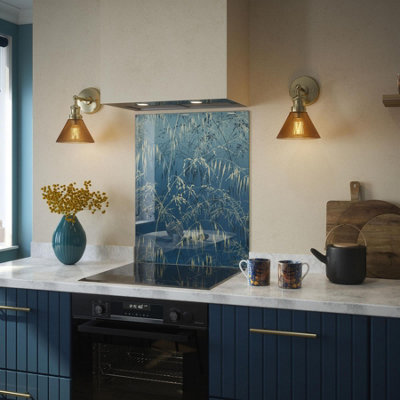 Clarissa Hulse Kitchen Splashback Meadow Grass Blue Toughened Glass (W) 600 x (L) 750mm