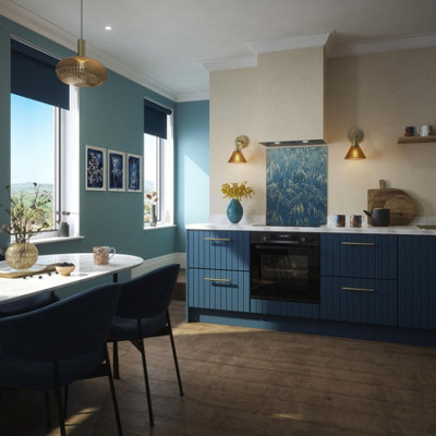 Clarissa Hulse Kitchen Splashback Meadow Grass Blue Toughened Glass (W) 600 x (L) 750mm