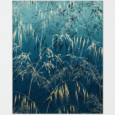 Clarissa Hulse Kitchen Splashback Meadow Grass Blue Toughened Glass (W) 600 x (L) 750mm