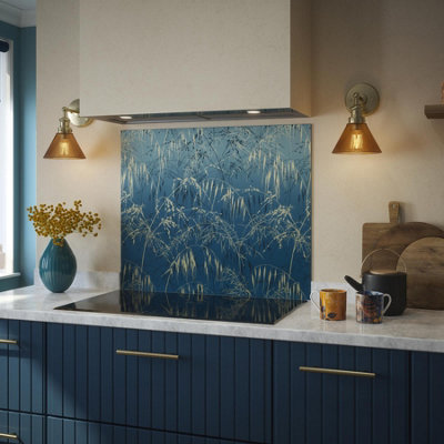 Clarissa Hulse Kitchen Splashback Meadow Grass Blue Toughened Glass (W) 900 x (L) 750mm