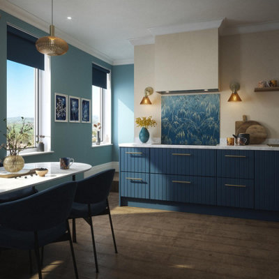 Clarissa Hulse Kitchen Splashback Meadow Grass Blue Toughened Glass (W) 900 x (L) 750mm