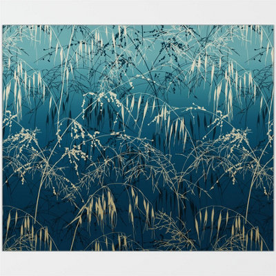 Clarissa Hulse Kitchen Splashback Meadow Grass Blue Toughened Glass (W) 900 x (L) 750mm