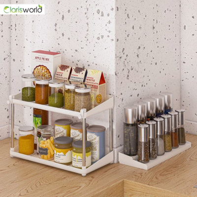 Clarisworld 2 Tier Shelf Spice Rack Organizer assort with adjustable ...