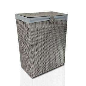 Clarisworld Laundry Clothes Basket with Lid, Lock and Removable Lining, Storage Hamper Basket (Grey)