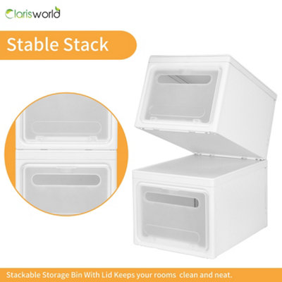 Clarisworld Stackable Storage Boxes Bins with Lid Plastic Drawers A4 Format 3 Tier Tower Uni (W30 x D40 x H80cm/Stack Set of 3)