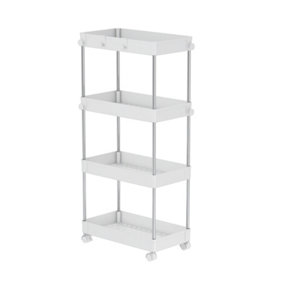 Clarisworld Storage Cart with 4 tier Rolling Utility Trolley with Lockable Wheels for Home, Office (White-4 Tier Storage Cart)