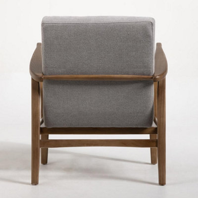 Clark Armchair Grey Fabric Button Backed Seat Elm Accent Lounge Club Frame