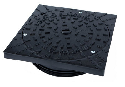 Clark Drain B125 Ductile Iron Square 380mm x 380mm to Round 320mm Diameter Locked Manhole Cover & Polypropylene Frame