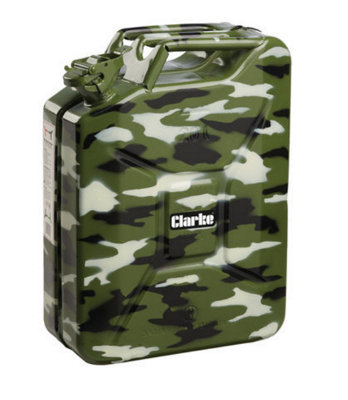 CLARKE JERRY CAN 20 LITRE METAL FUEL PETROL DIESEL 20L CAMOUFLAGE UN20LC