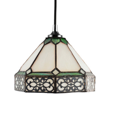 Classic 1920s Shabby Chic Pendant Light Shade with Metal Scrollwork Denergy savingration