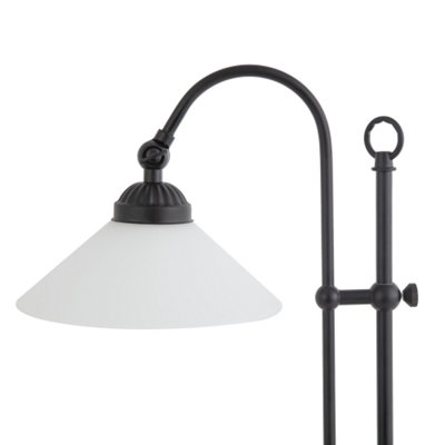 Classic and Vintage Mat Black Lamp with Adjustable Height and Glass Shade