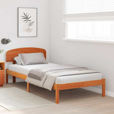 Classic Bed Frame with Headboard Wax Brown 100x200 cm Solid Wood Pine