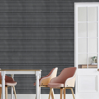 Classic Black and Grey Stripes Non Pasted Removable PVC Contact Wallpaper Roll 950cm