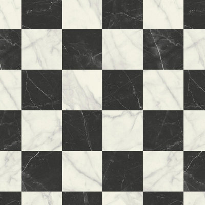 Classic Black and White Tile Vinyl by Remland (2m x 2m)