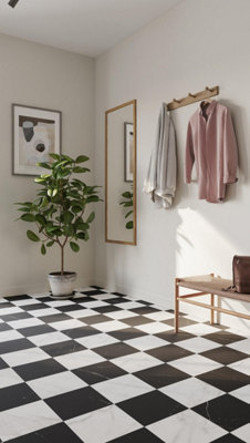 Classic Black and White Tile Vinyl by Remland (2m x 2m)
