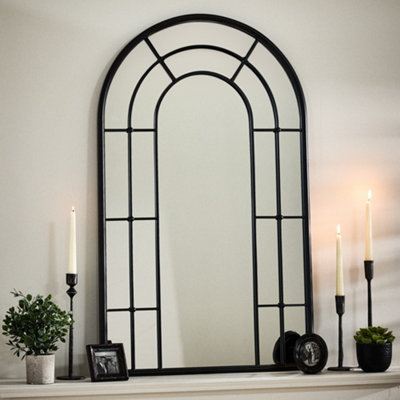 Classic Black Tall Rounded Decorative Indoor Bedroom, Bathroom, Hallway, Arch Mirror H107cm x 65cm