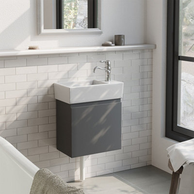 Classic Grey Modern Bathroom Vanity Unit with Integrated Ceramic Basin