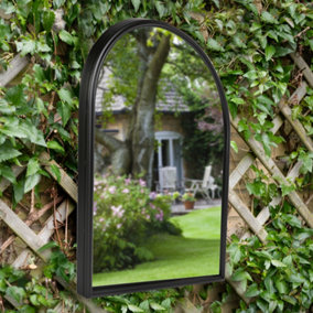 Classic Large Arched Iron Decorative Wall Mounted Outdoor Garden Framed Mirror 60cm