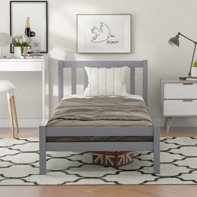 Classic Natural Wood 3FT Single Bed Frame Grey Wooden Day Bed for Bedroom (90 x 190 cm)