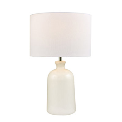 Classic Opal White Glass Table Lamp with White Linen Fabric Drum Lampshade