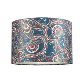 Classic Paisley Bohemian Print Satin Fabric Lamp Shade in Teal with Cream Inner