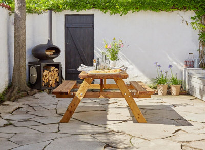 Classic Picnic Bench - Wood - L177 x W154 x H74 cm - Brown - 5