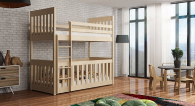 Classic Pine Cris Bunk Bed with Cot & Bonnell Mattresses - Timeless Design (H1710mm W1980mm D980mm)