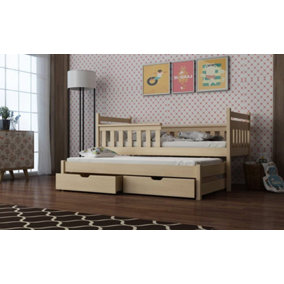 Classic Pine Dominic Bunk Bed with Trundle & Extra Storage and Mattresses (H)85cm (W)198cm (D)97cm