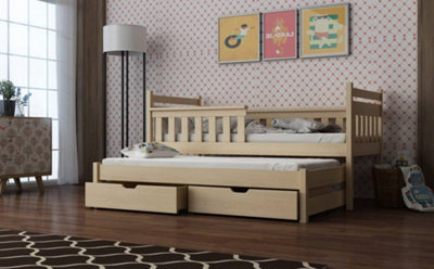 Classic Pine Dominic Bunk Bed with Trundle & Extra Storage (H)85cm (W)198cm (D)97cm