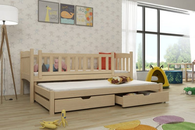 Classic Pine Double Bed with Trundle & Storage - Timeless Elegance (H750mm W1980mm D970mm)