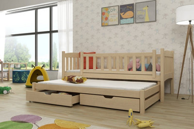 Classic Pine Double Bed with Trundle & Storage - Timeless Elegance (H750mm W1980mm D970mm)