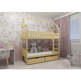 Classic Pine Gaja Bunk Bed with Storage and Bonnell Mattress (H)217cm (W)198cm (D)98cm - Timeless Design & Practical