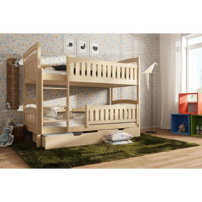 Classic Pine Ignas Bunk Bed with Safety Railings, Storage and Foam Bonnell Mattresses - Versatile Design (H1560mm W1980mm D980mm)