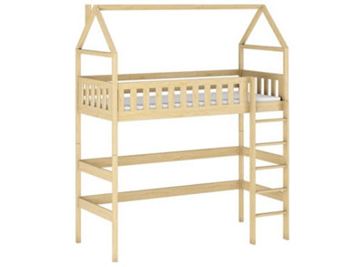 Classic Pine Otylia Loft Bed with Ladder and Safety Guard Rails and Foam Mattress - Space-Saving & Durable H2270mm W1980mm D970mm