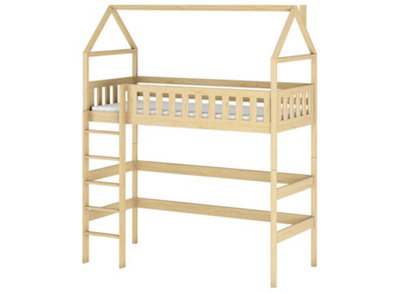 Classic Pine Otylia Loft Bed with Ladder, Safety Guard Rails and Bonnell Mattress - Space-Saving & Durable H2270mm W1980mm D970mm