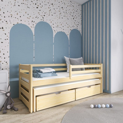 Classic Pine Senso Double Bed for Kids with Trundle and  Bonnell Mattressess (H)780mm (W)1980mm (D)970mm, with Built-in Storage