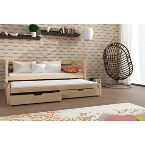 Classic Pine Toska Double Bed with Trundle and Foam Bonnell Mattresses (H)710mm (W)1980mm (D)970mm, Natural & Versatile