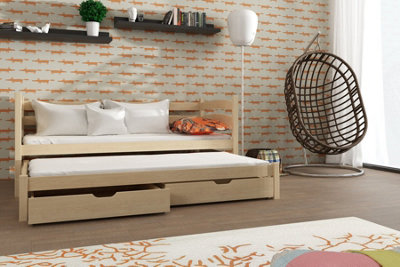 Classic Pine Toska Double Bed with Trundle and Foam Mattresses (H)710mm (W)1980mm (D)970mm, Natural & Versatile