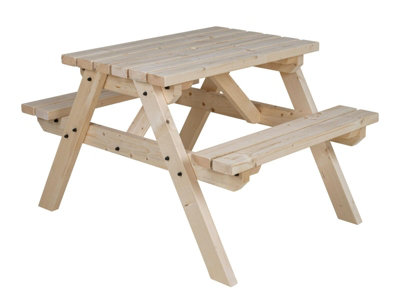 Classic Pub Style Picnic Bench and Table (3ft, Natural finish)