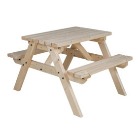 Classic Pub Style Picnic Bench and Table (3ft, Natural finish)