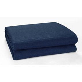 Classic Rib Cotton Throw, Sofa Settee Bed Throw Bedspread - 250 x 250 cm, Fits 3 or 4 Seater Sofa or King Size Bed, Navy Blue