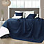 Classic Rib Cotton Throw, Sofa Settee Bed Throw Bedspread, 250 x 380 cm Fits 4 or 5  Seater Sofa or Super King Size Bed, Navy Blue