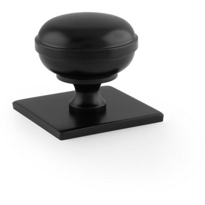 Classic Round Cabinet Door Knob & Matching Backplate - Matt Black 34mm Handle