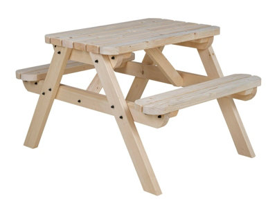 Classic Rounded Pub Style Picnic Bench and Table (3ft, Natural finish)