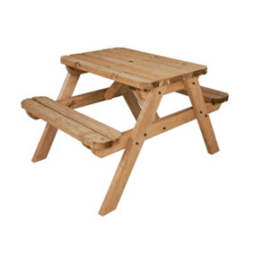 Classic Rounded Pub Style Picnic Bench and Table (3ft, Rustic brown finish)