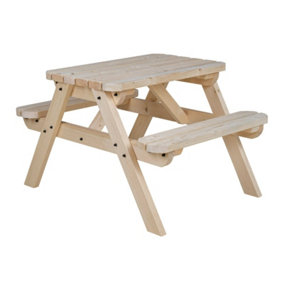 Classic Rounded Pub Style Picnic Bench and Table (4ft, Natural finish)