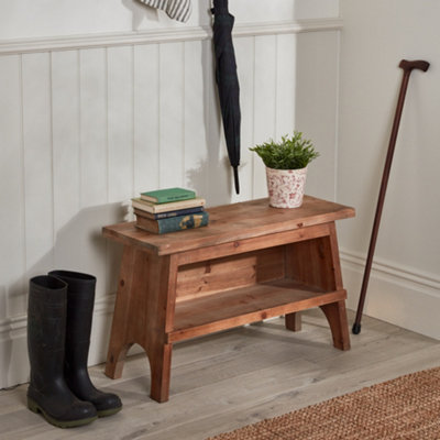 Classic Rustic Pine Natural Wooden Shoe Storage with Bench 80Cm